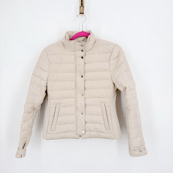 Zara Cream Quilted Puffer Jacket with Standing Collar - Picture 1 of 7
